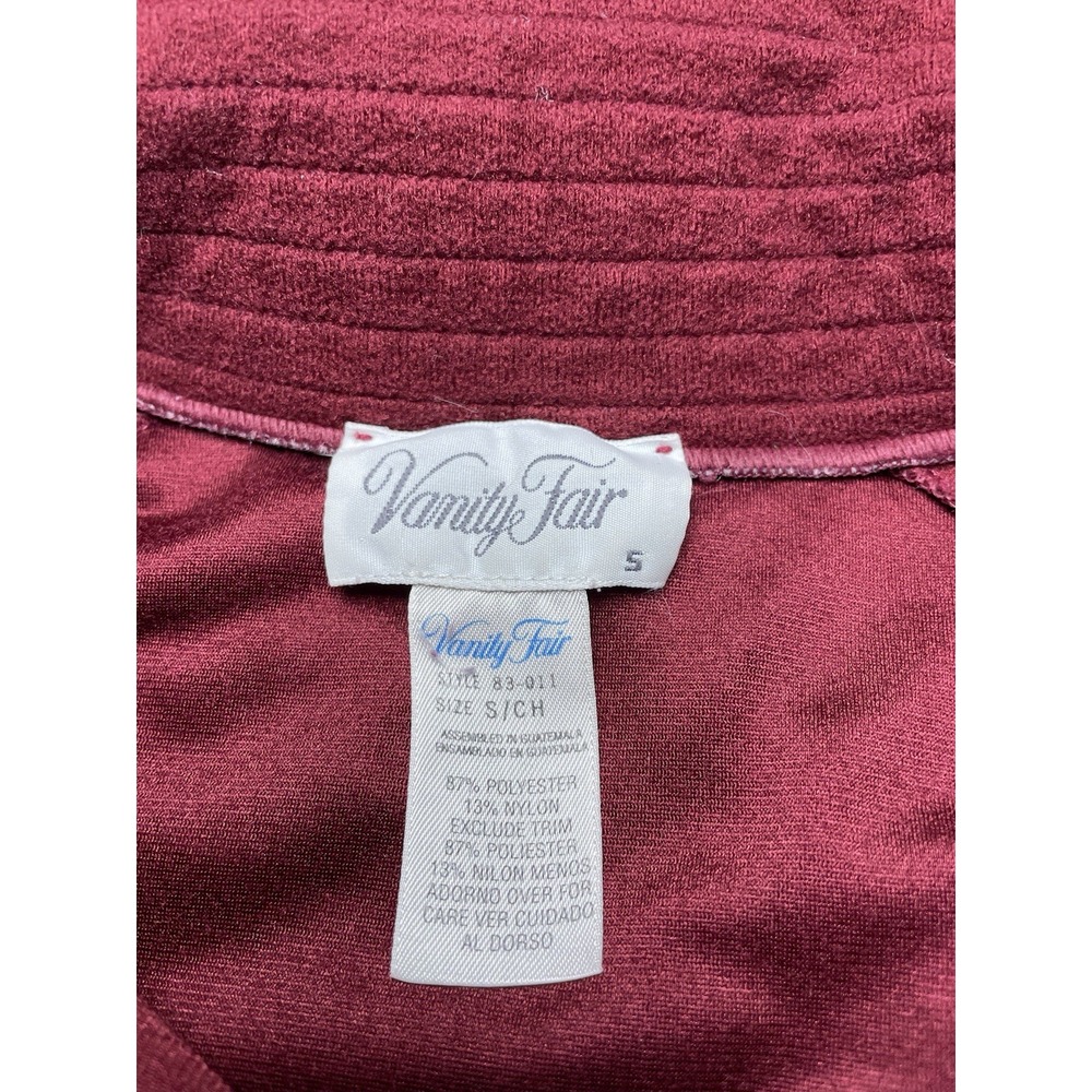 Vanity Fair Velour Robe Womens Small Burgundy Red Pearl Snap Cozy Comfy Pocket - Picture 3 of 6